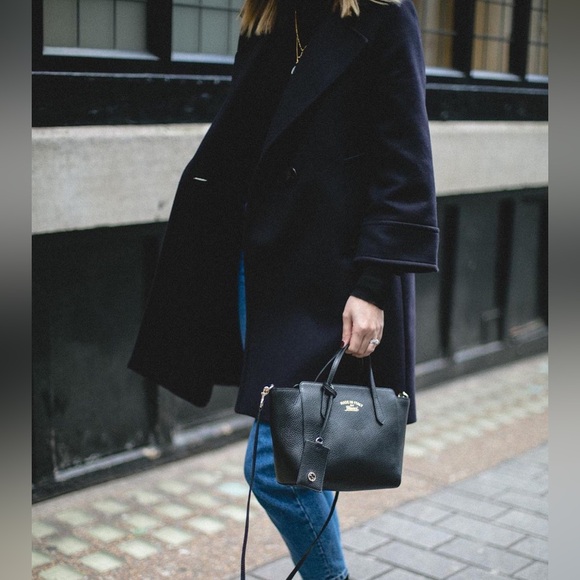 ZARA NAVY BLUE WOOL BLEND DOUBLE BREASTED  COAT BLOGGER FAVOURITE MINIMALIST M - Picture 4 of 16